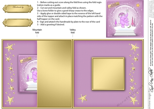Cute Christmas Elephant has a Christmas Snowflake Snowglobe No-Hole Fold Back Card