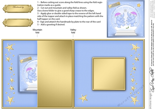 Cute Christmas Elephants have a Christmas Snowflake Snowglobe No-Hole Fold Back Card