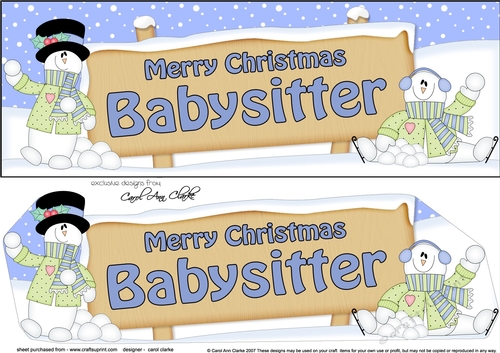 large DL Merry Christmas BABYSITTER with Snowman 3D decoupage