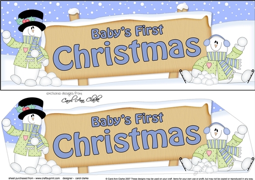 large DL BABYS FIRST CHRISTMAS with Snowman 3D decoupage