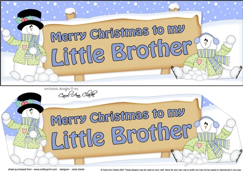 large DL Merry Christmas to my LITTLE BROTHER with Snowman 3D decoupage