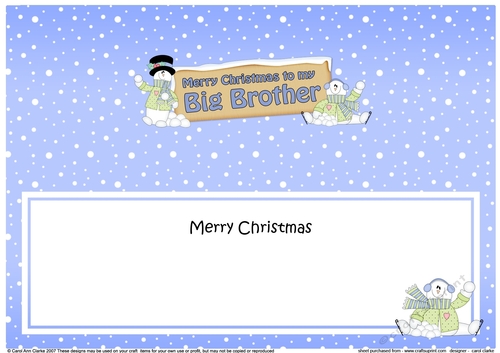 large DL Merry Christmas to my BIG BROTHER with Snowman insert