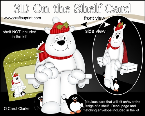 3D Christmas On the Shelf Card Kit - Christmas Ben Polar Bear & Pip Penguin are having a Snowball Fight