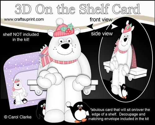 3D Christmas On the Shelf Card Kit - Christmas Ben Polar Bear & Pip Penguin are having a Snowball Fight