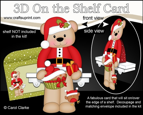 3D Christmas On the Shelf Card Kit - Cute Christmas Livvy Bear has a Fesive Cupcake