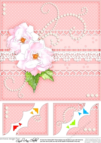 8 x 8 A Touch of Elegance Roses Pearls and Lace Scalloped Corner Topper  