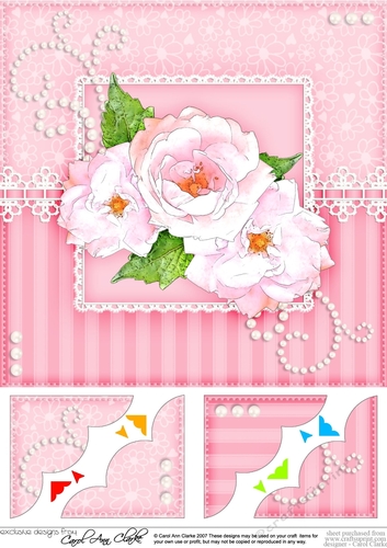 8 x 8 A Touch of Elegance Roses Pearls and Lace Scalloped Corner Topper  