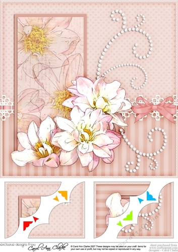 8 x 8 A Touch of Elegance Flowers Pearls and Lace Scalloped Corner Topper  