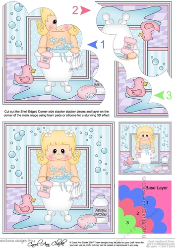 Cute Little Girl Bathtub Buddies Shell Edged Corner Side Stacker