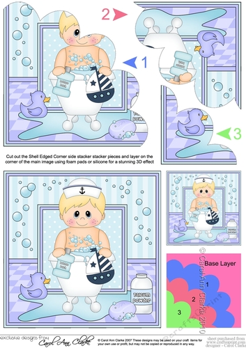Cute Little Boy Bathtub Buddies Shell Edged Corner Side Stacker