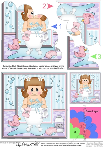 Cute Little Girl Bathtub Buddies Shell Edged Corner Side Stacker