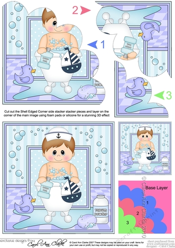 Cute Little Boy Bathtub Buddies Shell Edged Corner Side Stacker