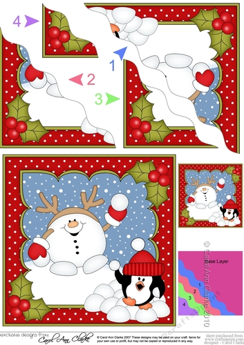 Christmas Snowball Sam is having a Snowball Fight with Pip Penguin Corner Topper