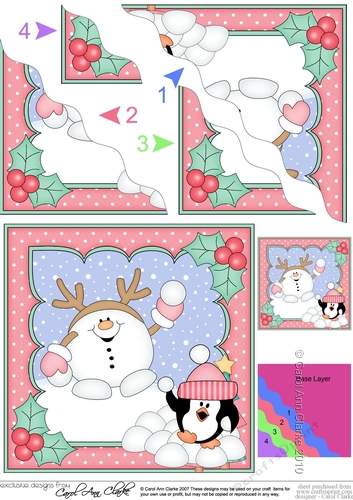 Christmas Snowball Sam is having a Snowball Fight with Pip Penguin Corner Topper