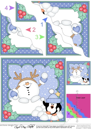 Christmas Snowball Sam is having a Snowball Fight with Pip Penguin Corner Topper
