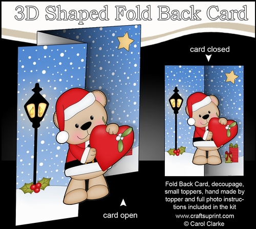 3D Shaped No-Hole Fold Back Christmas Card Mini Kit  - Livvy Bear is in Love