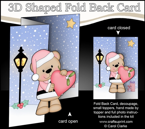 3D Shaped No-Hole Fold Back Christmas Card Mini Kit  - Livvy Bear is in Love