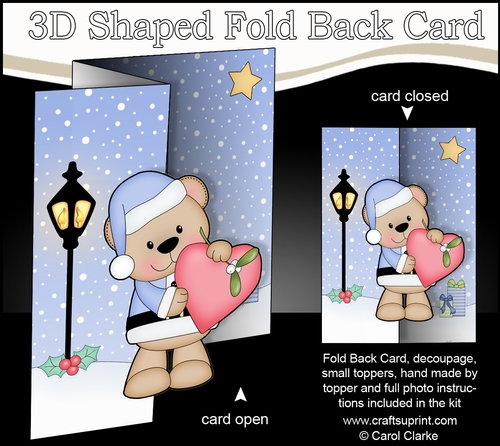 3D Shaped No-Hole Fold Back Christmas Card Mini Kit  - Livvy Bear is in Love