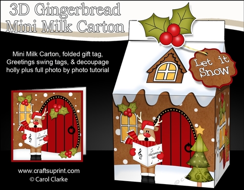 3D Christmas Milk Carton Gingerbread House Treat Box Mini Kit -  Rudolph is Carol Singing