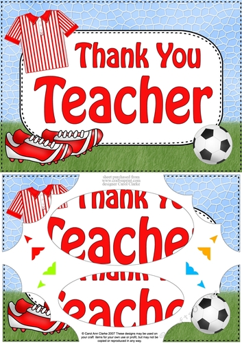 A5 THANK YOU TEACHER Football Scallop Corners and Pyramage