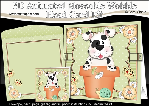 3D Animated Moveable Wobble Head Card Kit - Flower Pot Friends Little Spotty Dog Spot