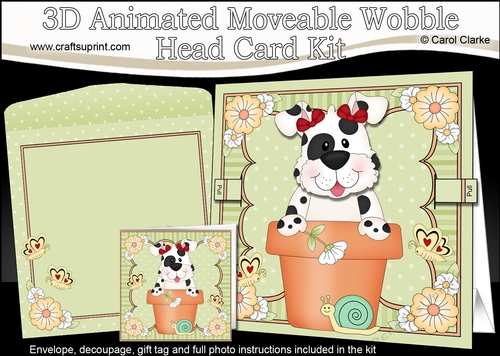 3D Animated Moveable Wobble Head Card Kit - Flower Pot Friends Little Spotty Dog Mitzi