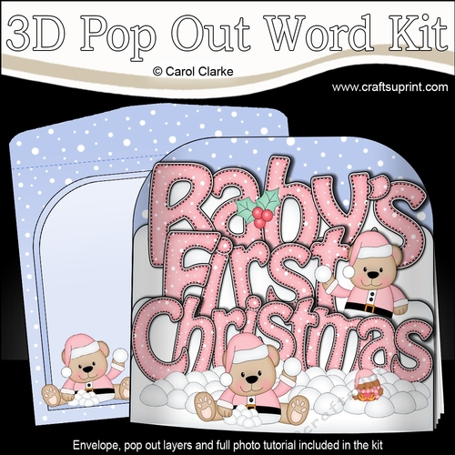 3D Pop Out Christmas Word Card Kit -BABYS FIRST CHRISTMAS with Livvy Bear