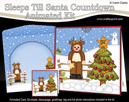 3D Animated Sleeps Till Santa Christmas Tree Countdown Card Kit - Fancy Dress Rudolph