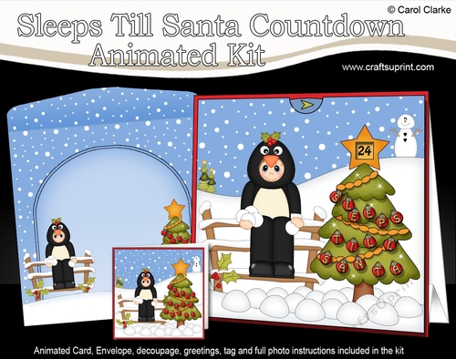 3D Animated Sleeps Till Santa Christmas Tree Countdown Card Kit - Fancy Dress Penguin