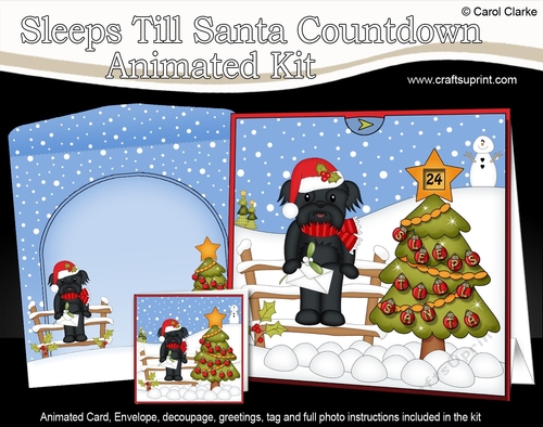 3D Animated Sleeps Till Santa Christmas Tree Countdown Card Kit - Little Shih Tzu Dog Duke