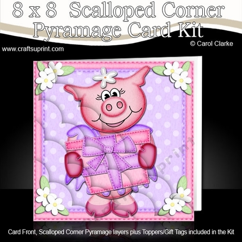 8 x 8 Zoe Piggy has a Birthday Present Scalloped Corner Kit