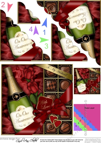 Husband Anniversary Champers Chocs & Roses Scalloped Corner Stacker