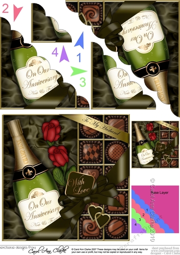 Husband Anniversary Champers Chocs & Roses Scalloped Corner Stacker