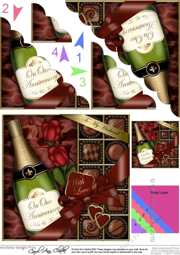Husband Anniversary Champers Chocs & Roses Scalloped Corner Stacker