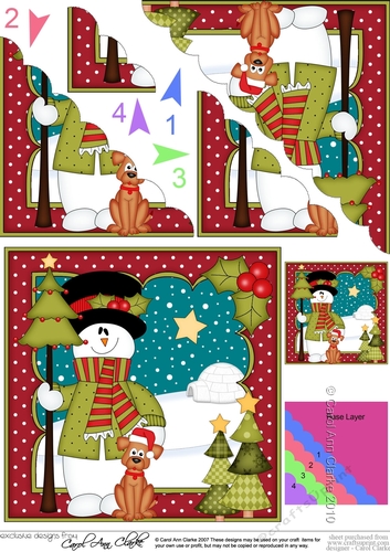 Christmas Snowman Rio has a Christmas Tree Scallop Corner side stacker Topper