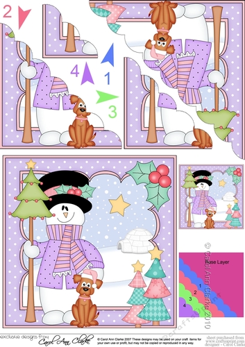 Christmas Snowman Rio has a Christmas Tree Scallop Corner side stacker Topper