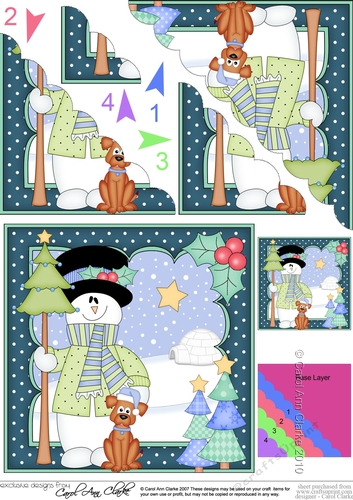 Christmas Snowman Rio has a Christmas Tree Scallop Corner side stacker Topper