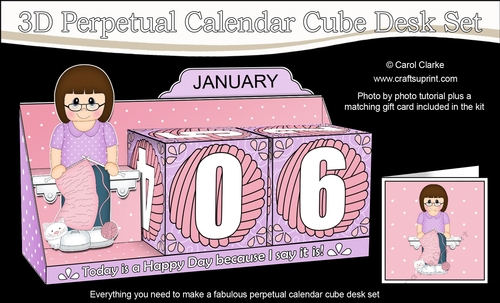 3D Everlasting Perpetual Calendar Desk Set Kit - Knitting Lady