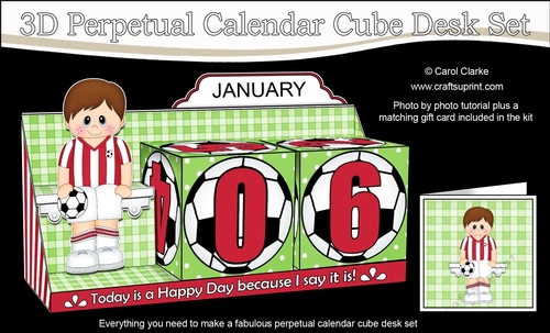 3D Everlasting Perpetual Calendar Desk Set Kit - Football Boy