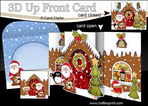3D Up Front Card Kit -  Santa is delivering Presents to the Christmas Gingerbread House