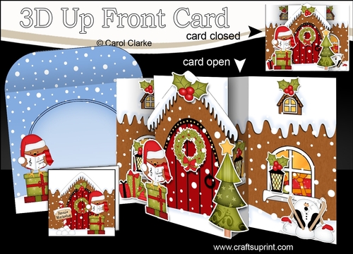 3D Up Front Card Kit -  Bobbin Robin is Carol Singing is at the Christmas Gingerbread House