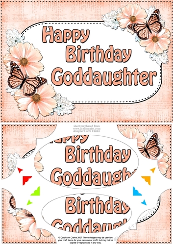 A5 Happy Birthday GODDAUGHTER Butterflies & Flowers Scallop Corners and Pyramage