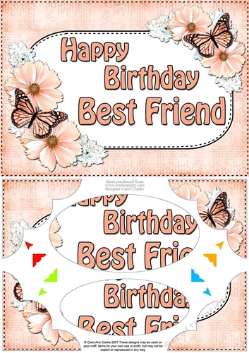 A5 Happy Birthday BEST FRIEND Butterflies & Flowers Scallop Corners and Pyramage