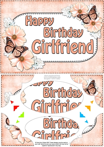 A5 Happy Birthday GIRLFRIEND Butterflies & Flowers Scallop Corners and Pyramage