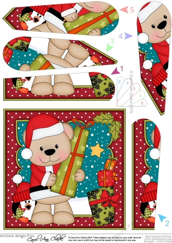 Christmas Livvy Bear has a Present fan Pyramage Topper