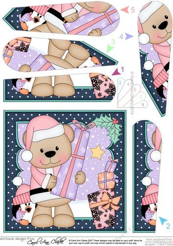 Christmas Livvy Bear has a Present fan Pyramage Topper