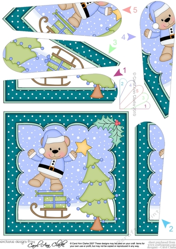Christmas Livvy Bear puts the Star on the Christmas Tree fan Pyramage Topper