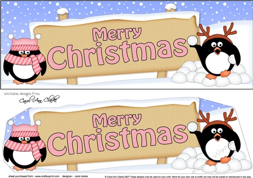 large DL MERRY CHRISTMAS with Penguins Signpost 3D decoupage