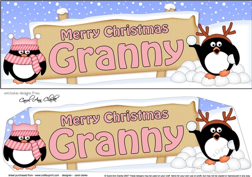 large DL Merry Christmas GRANNY with Penguins 3D decoupage