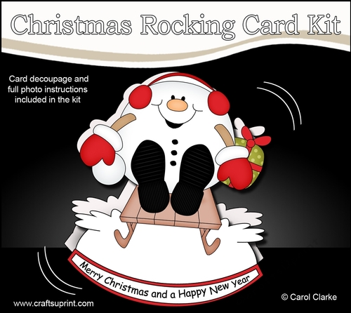 3D Shaped Rocking Christmas Card Mini Kit  -  Snowball Sam is having fun on his Sledge